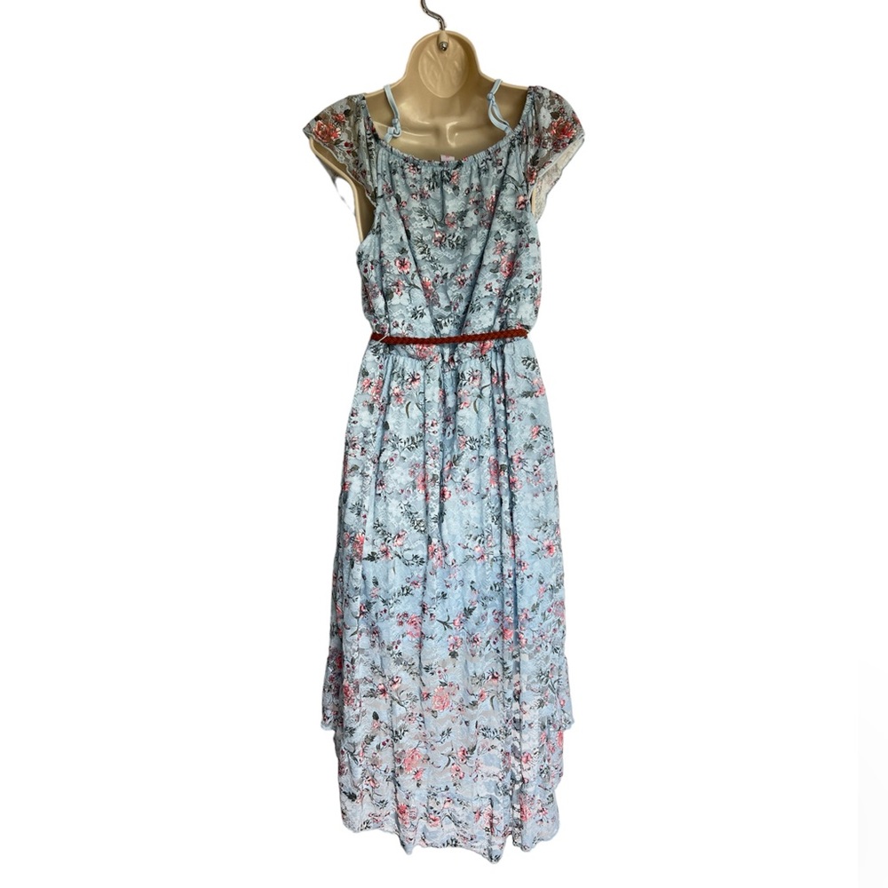 NO BOUNDARIES Blue Floral Lace High Low Dress Junior Large - Picture 2 of 8